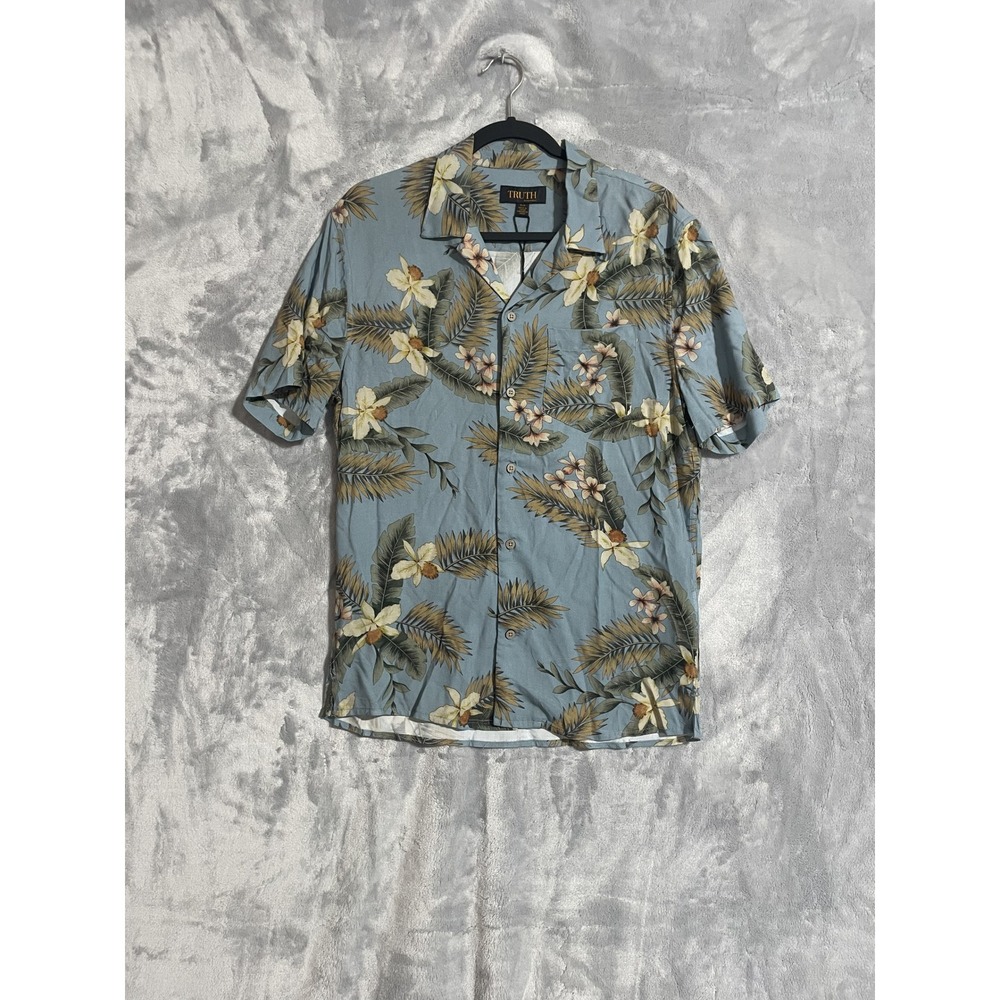 Truth by Republic Tropical Floral Shirt Mens Small Blue New Short Sleeve Camp